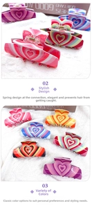 Detail showing colorful Y2K acrylic heart hair claws with durable metal springs
