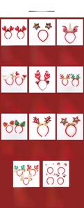 Matrix display of 11 assorted Christmas headbands with reindeer antlers and festive sequins