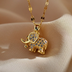 Elephant Pendant Necklace Gold Plated Stainless Steel Full Zirconia Dainty Clavicle Chain Jewelry For Women Gift
