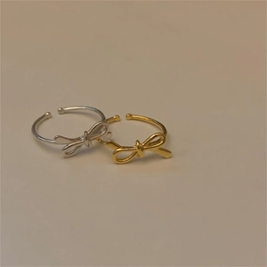 Minimalist S925 sterling silver bow knot open rings in gold and silver finishes