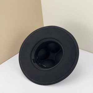 Detail of wool blend fedora interior showing sweatband and 65% cotton fabric composition