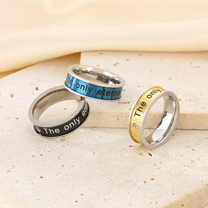 Three-color stainless steel rings with 'The only eternal' engraving and small diamond