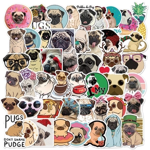 Set of 50 cute waterproof Pug cartoon stickers for laptop and phone decoration