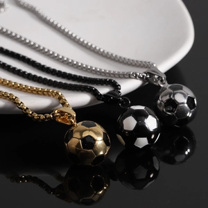 Soccer Ball Pendant Necklace Stainless Steel Enamel Sports Vintage Retro Hip Hop Jewelry For Men Women
