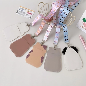 Cartoon animal PU card holder set with neck lanyards for students in various cute designs