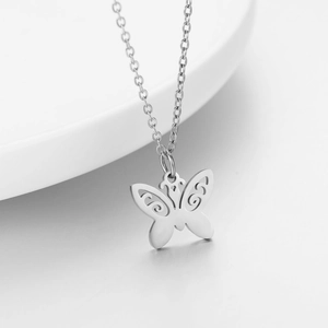 Minimalist silver butterfly pendant necklace in titanium steel for women's elegant style