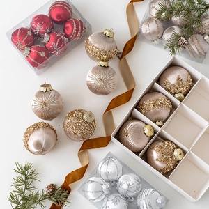 Luxury Satin Wrapped Christmas Ball Ornaments With Sequins And Beads Holiday Tree Hanging Decorations Festive Home Decor