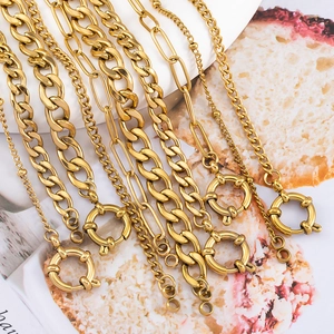 Golden stainless steel Cuban and Figaro link chains with large spring ring clasps