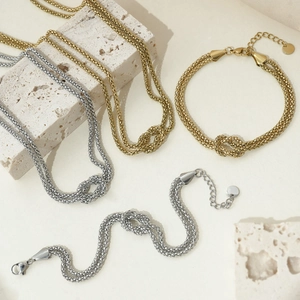 Collane e bracciali minimalisti a doppio strato in acciaio inossidabile oro e argento