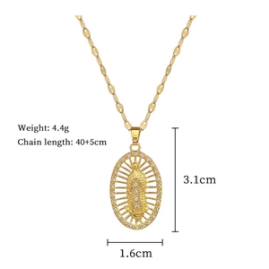 Detailed size specifications for the gold oval cut-out Virgin Mary pendant necklace