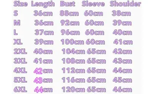 Size chart showing length, bust, sleeve, and shoulder metrics for faux fur coat sizes S-6XL