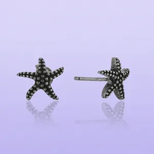 Vintage Antique Silver Starfish Stud Earrings For Women 925 Sterling Silver Earring Post Copper Ocean Life Marine Jewelry