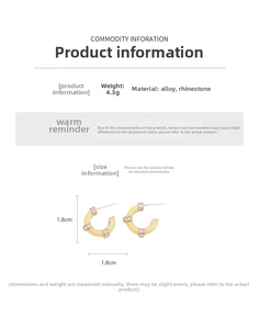 Detailed view of 1.8cm bamboo-shaped C-style earrings with sparkling rhinestones and alloy