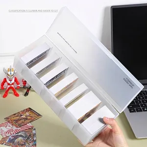 Translucent 6-compartment card storage box with frosted finish and lid for game cards