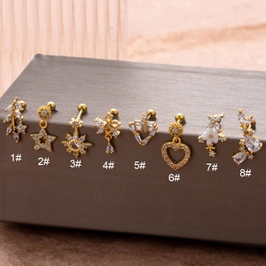 Stainless Steel Bar Zircon Heart Star Leaf Cartilage Piercing Stud Earrings Screw Back Dainty Tiny Jewelry For Women
