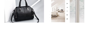 Close-up of black leather handbag with lychee texture and detachable shoulder strap