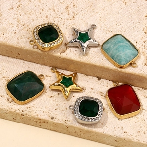 Titanium steel star pendants with inlaid zircon and colorful natural stones