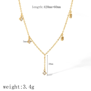 Detail of 18k gold plated Y-necklace with dimensions 420mm length and zircon charms