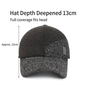 Men's winter baseball cap with ear protection in charcoal and heather grey knit