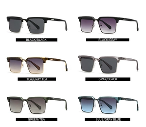 Grid view showing six diverse color options for these trendy square frame sunglasses