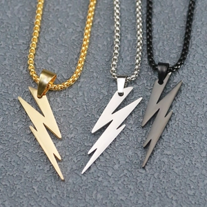 Lightning Bolt Pendant Necklace Stainless Steel Minimalist Polished Fashion Jewelry For Men Women