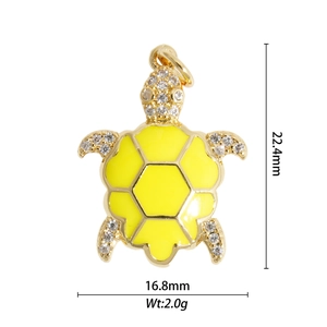 Detail view of gold sea turtle pendant with 18k plating and dimension measurements