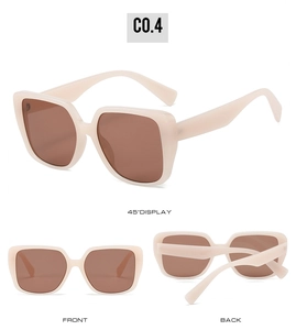 Trois vues de lunettes de soleil carrées oversize crème avec verres marron en détail