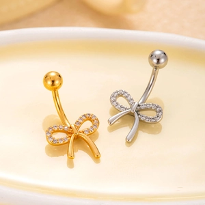 Surgical stainless steel belly rings with butterfly bow design and zircon inlay sets