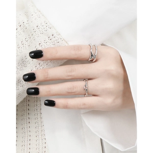 Minimalist S925 sterling silver layered hollow open rings on model for a trendy ins style