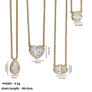 Gold-plated necklaces with teardrop, heart, oval, and round zircon pendants