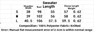 Detailed size chart for women's faux fur knit cardigan including S, M, and L dimensions