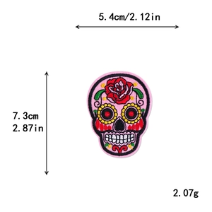 Pink Mexican sugar skull embroidered patch for Halloween DIY with size 5.4cm x 7.3cm