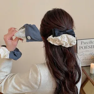 Barrettes à cheveux élégantes avec nœud en dentelle grise et noire de style vintage