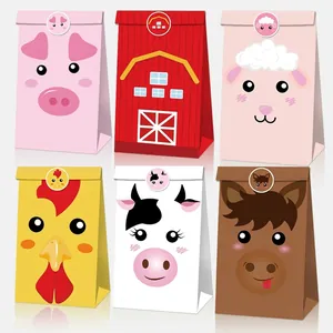 Sachets cadeaux en papier sur le thème des animaux de la ferme avec autocollants