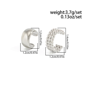 Detailed size and weight specs for silver drop ear cuffs with smooth and beaded texture