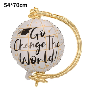 Globe-shaped graduation balloon with doctor cap and Go Change The World text