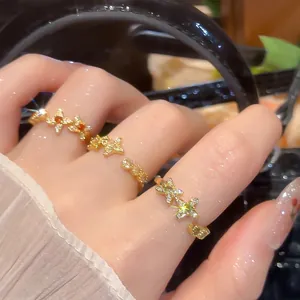 18k gold plated flower and star adjustable ring set with sparkling zircon stones