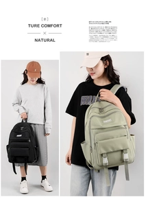 Dettagli degli zaini scolastici in nylon di grande capacità nei colori nero e kaki