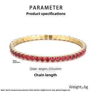 Detailed parameter view of 4mm red cubic zirconia tennis bracelet with gold setting