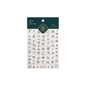 Holographic 3D bow and star nail art stickers with laser finish on TL-223 packaging