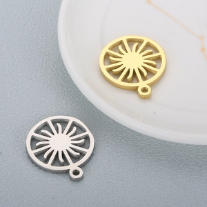 Minimalist stainless steel gear sun pendants in gold and silver for DIY jewelry making
