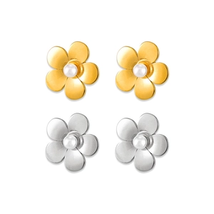 Boucles d'oreilles fleurs élégantes en acier titane avec perles en doré et argenté