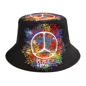 Graffiti Bucket Hat Polyester Reversible Peace And Love Sun Protection Streetwear Retro Hip Hop Unisex