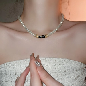 Collier Choker En Künstliche Perles Vintage Pour Femmes Style Français Émail Alliage Strass Bijou Élégant