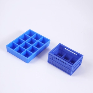 Miniature blue dollhouse storage crates and tray set for DIY micro scene decoration