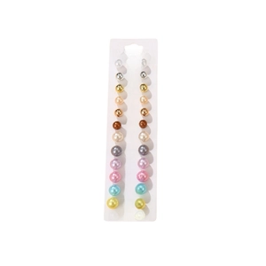 12-pair colorful pearl stud earrings set representing twelve months on display card