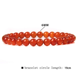 6mm natural red agate beaded stretch bracelet with translucent finish on white background