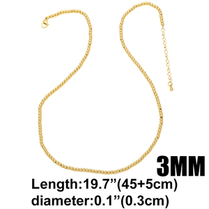 18k gold plated 3mm bead chain necklace with 45+5cm length and lobster clasp