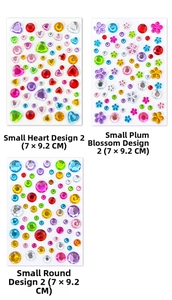 Detailed view of colorful heart and flower rhinestone stickers set for kids DIY