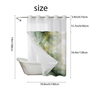 Detailed size chart for green floral waterproof shower curtain measuring 180x188cm